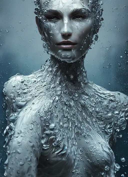 Image similar to sculpture made of water, portrait, future, shaman, harper's bazaar, vogue, magazine, insanely detailed and intricate, concept art, ornate, luxury, elite, elegant, trending on artstation, by ruan jia, by Kenneth Willardt, by ross tran, by WLOP, by Andrei Riabovitchev,