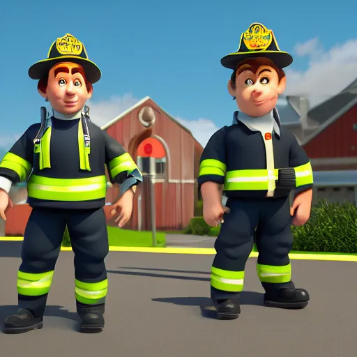 Image similar to sam from fireman sam as a real world character, octane render, volumetric light,