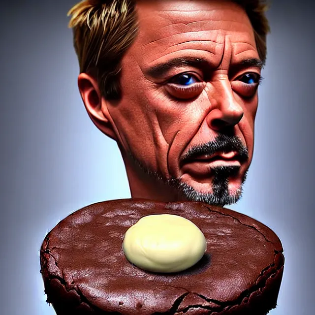 Prompt: epic professional digital art of robert downie jr. in the shape of a brownie, award winning food photo,, artstation, cgsociety, epic, stunning, gorgeous, much wow, much detail