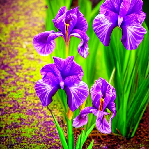 Prompt: Unique iris, luminous iris, smart, close-up, romantic, fairyland, exquisite, flowers open at night, fireflies, dreamlike picture, starlight, delicate and charming rose, bright picture tone, purple main color