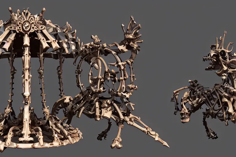 Image similar to 3d sculpt of an evil ironwork carousel made of bones and skulls, artstaton, League of Legends, overwatch, digital illustration