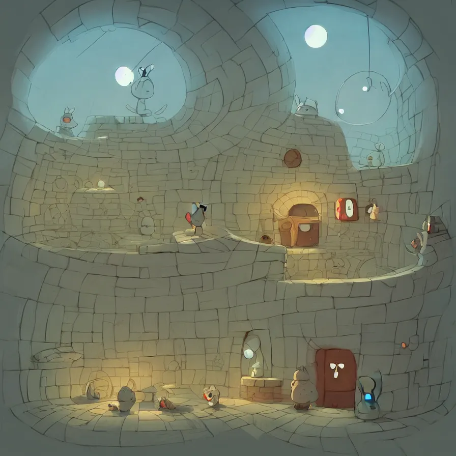 Image similar to Goro Fujita illustrating View of the house of an underground rabbit, with all the labyrinths that communicate with each other, art by Goro Fujita, ArtStation