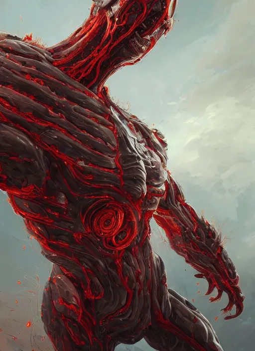 Image similar to a highly detailed illustration of colossal silver mechanical giant, with molten red cracks running along body, gentle calm pose, intricate, elegant, highly detailed, centered, digital painting, artstation, concept art, smooth, sharp focus, league of legends concept art, WLOP