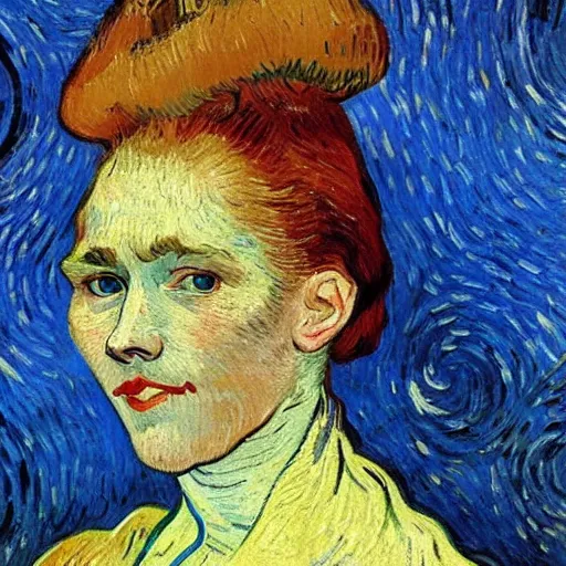 Image similar to representation of a young woman with a happy face in the year 1889 by Vincent van Gogh