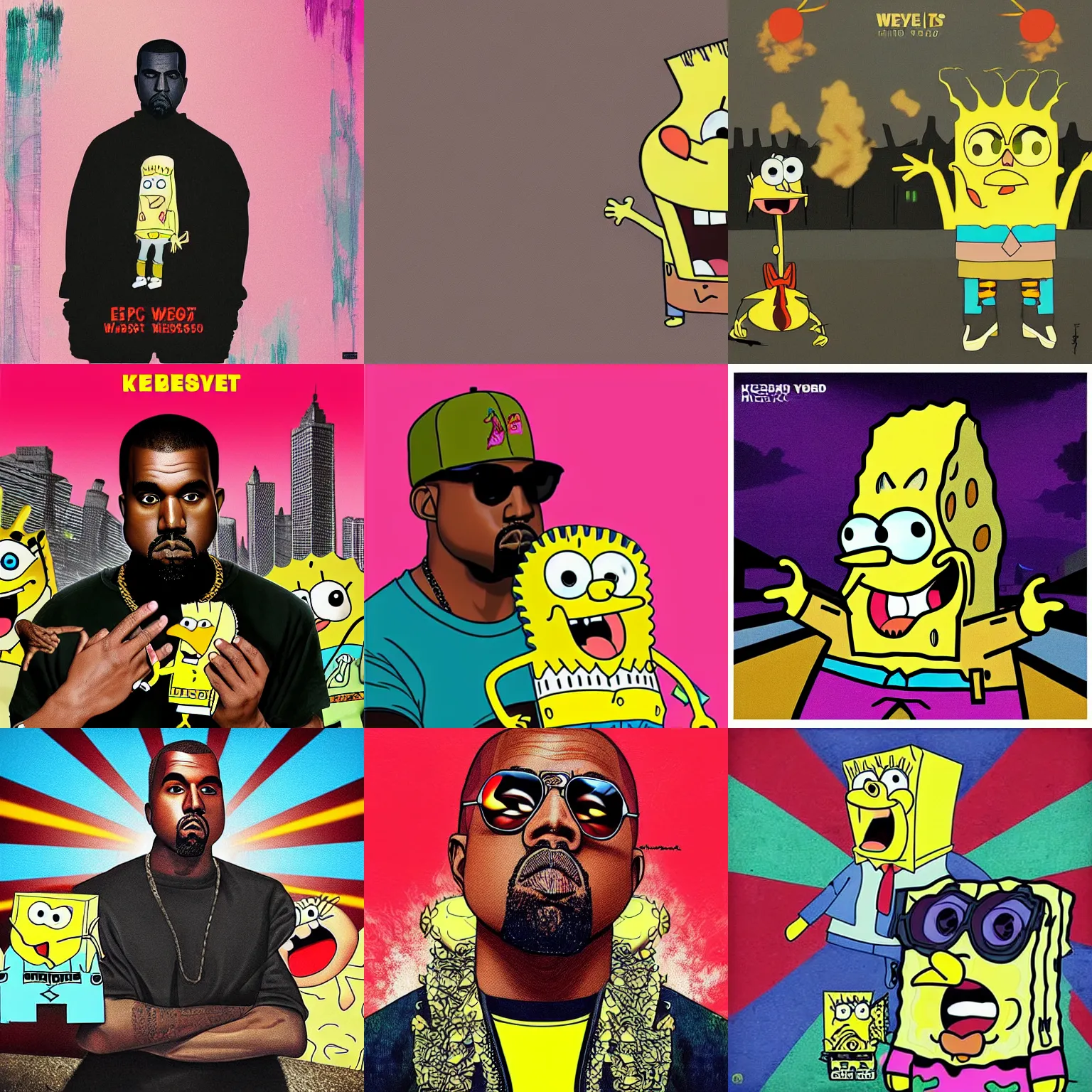Prompt: album cover of kanye west with spongebob, epic, detailed
