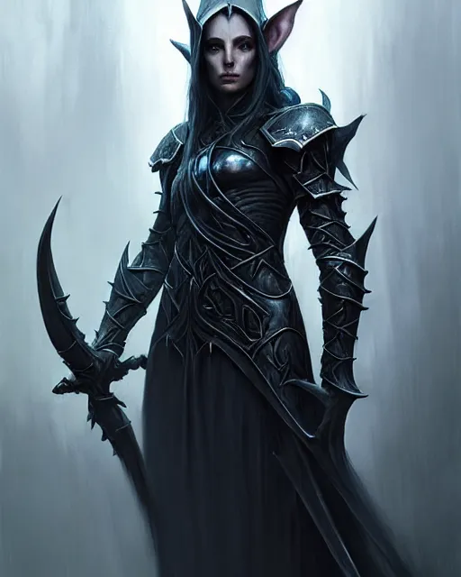 Image similar to the elven dark lord, full metal armor, necromancer | | realistic shaded, fine details, fine - face, realistic shaded lighting painting by greg rutkowski, diego gisbert llorens, magali villeneuve, artgerm, jeremy lipkin, michael garmash, rob rey