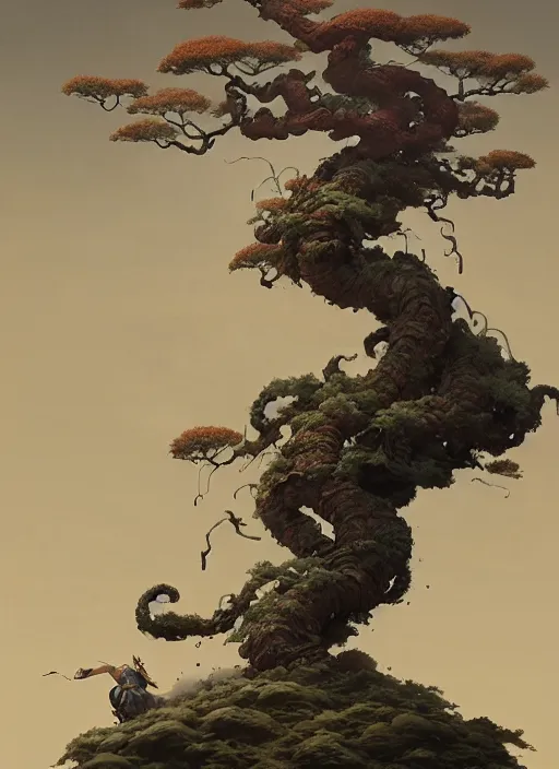 Image similar to samurai with a bonsai growing out of his head, intricate, rim light, octane render, by jesper ejsing, james jean, justin gerard, tomasz alen kopera, cgsociety and fenghua zhong, highly detailed, art, cinematic lighting, very coherent, hyper realism, high detail, 8 k