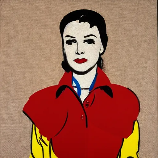 Image similar to female portrait in oil by james jean, by andy warhol, by roy lichtenstein