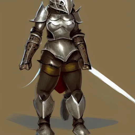 Image similar to A female anthropomorphic wolf wearing heavy knight armor. Concept art. Artstation