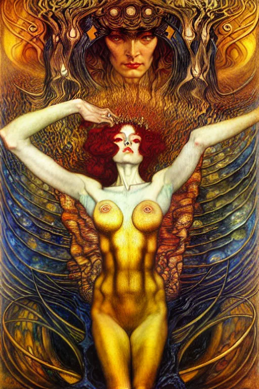 Image similar to Divine Chaos Engine by Karol Bak, Jean Delville, William Blake, Gustav Klimt, and Vincent Van Gogh, symbolist, visionary