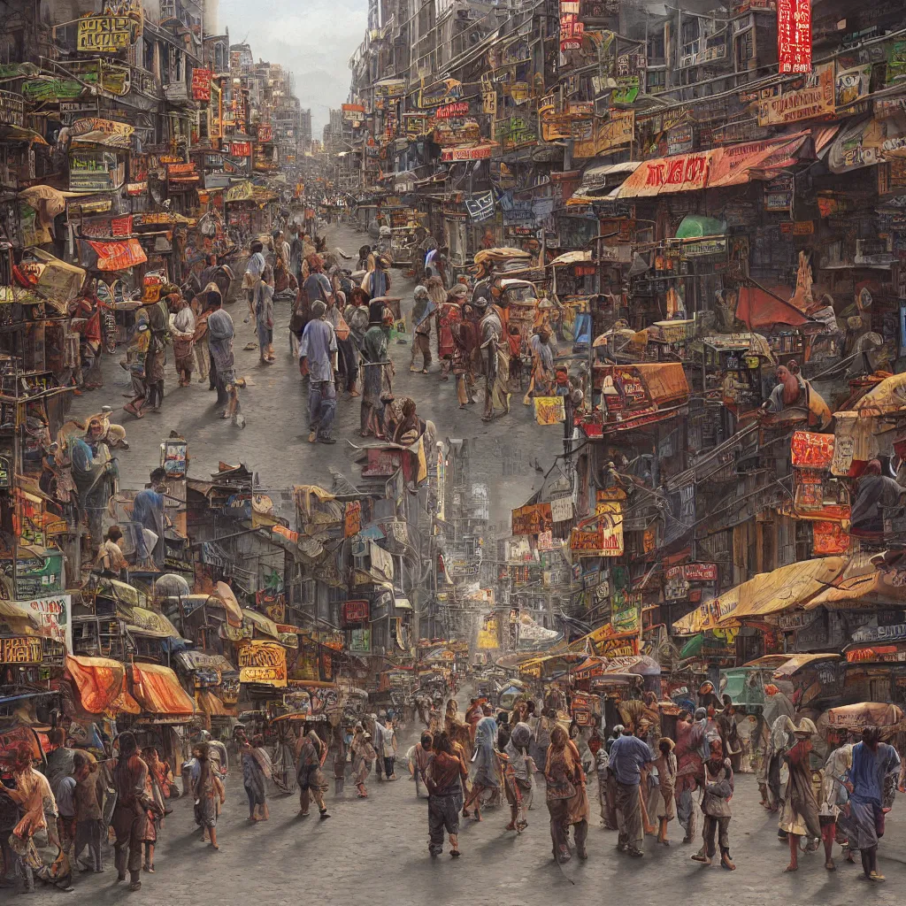 Prompt: detailed painting of gang nam street, trending on art station, by ted nasmith