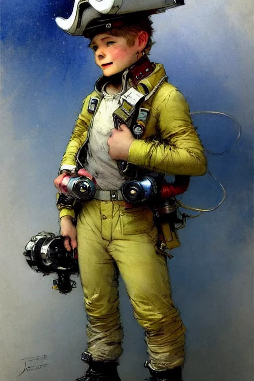 Image similar to ( ( ( ( ( 2 0 5 0 s retro future 1 0 year old boy super scientest in space pirate mechanics costume full portrait. muted colors. ) ) ) ) ) by jean baptiste monge, tom lovell!!!!!!!!!!!!!!!!!!!!!!!!!!!!!!