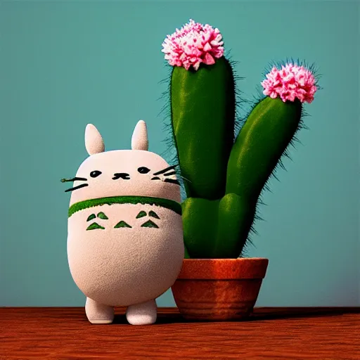 Image similar to cactus, plush, Totoro, soft render, dreamlike, pastel Ilya Kuvshinov