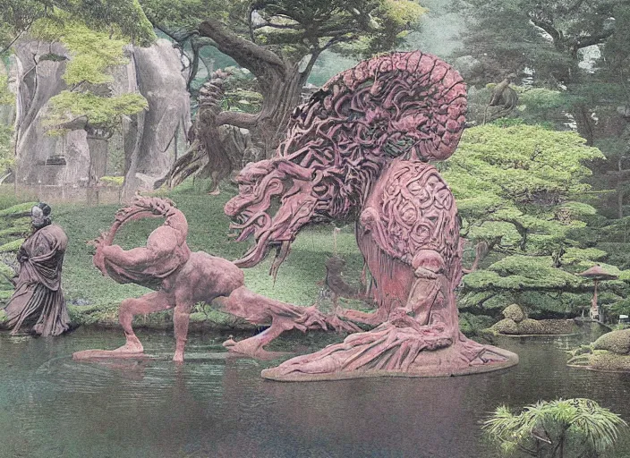 Image similar to japanese garden of an ancient god by wayne barlowe