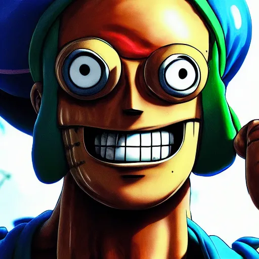 Image similar to a photo of franky the cyborg from one piece, hyper realistic face, cinematic, long shot, hyper deatiled, 8 k resolution, sharp lends, wide lens