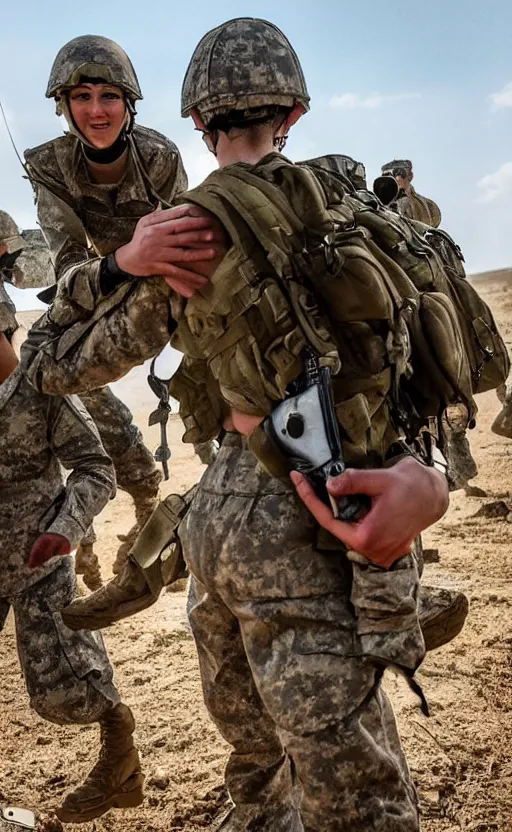 Prompt: female soldier grabbing a squad mate to the helicopter for the extraction while under heavy fire from the locals, highly detailed, high resolution, war footage, stunning, real sunset, girls frontline style, bokeh soft, 100mm, trending on instagram, photo by steve mccurry, realistic human anatomy, realistic military carrier, soldier clothing, modern warfare, realistic guns