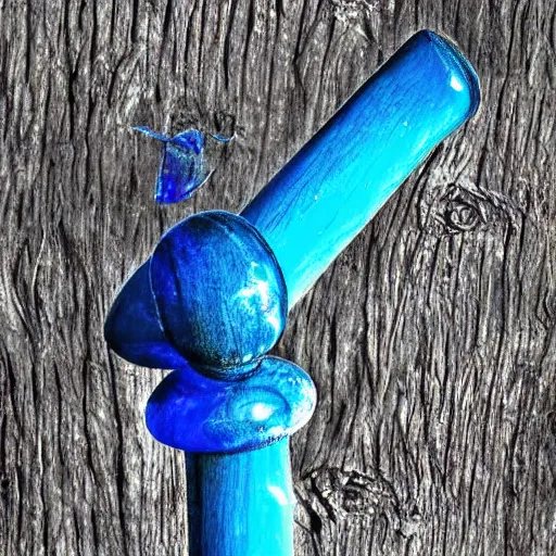 Prompt: old wooden staff with a blue crystal at it's tip digital art