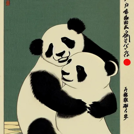 Image similar to a panda and bear, shunga style, ukiyo - e art, artstation