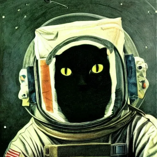 Image similar to a cat astronaut by Andrew Wyeth