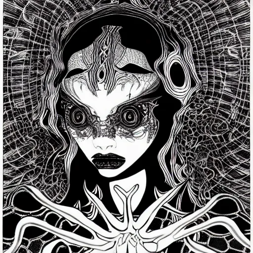 Prompt: holographic headset interface painted in alex grey and chris dyer style drawn by takato yamamoto, inspired by ooioo and sorayama and ikeuchi, intricate 3 d sculpture, black and white, 3 d, high detail, sharp high detail, artstation, octane