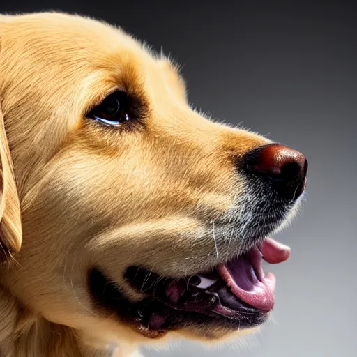 Prompt: extreme close-up of a golden retriever, studio lighting