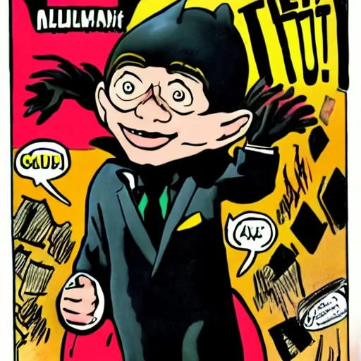 Image similar to alfred e. neuman dressed like bat - mite