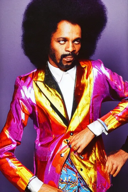 Image similar to funkiest grooviest man in the world, 70s disco jacket, photograph portrait