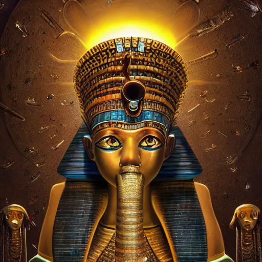 Prompt: detailed image of the god egyptian god thoth, insanely detailed oil painting, with insects and crystals deflecting light, cinematic lighting, epic composition, hyper realistic, extreme detail, esoteric symbolism, ultra high quality, 3 d render, 8 k, by tyler edlin, nasto hattori, simon stalenhag, rhads