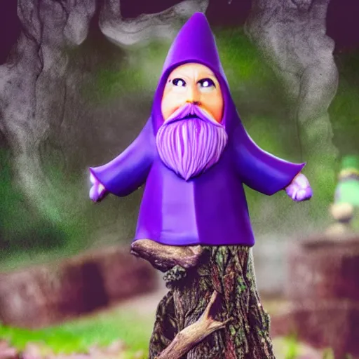 Image similar to purple gnome controlling spirits to fight off tree people in a winery. fantasy