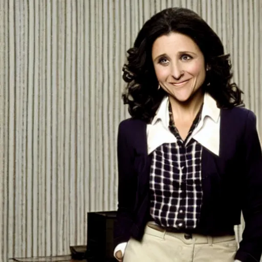 Image similar to Julia Louis-Dreyfus starring as Seinfeld in the tv sitcom Seinfeld promo shots