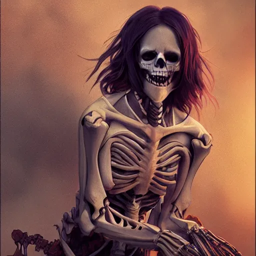 Prompt: skeleton with eyes, cinematic shot, 8 k, art by artgerm and greg rutkowski and alphonse mucha