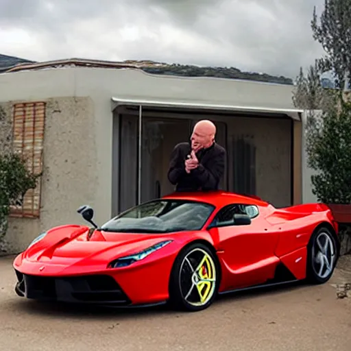 Prompt: Walter White dringing a LaFerrari