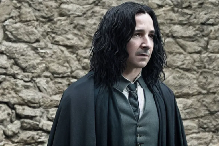 Image similar to film still of Shia LaBeouf as Severus Snape in Harry Potter and the Cursed Child, 4k