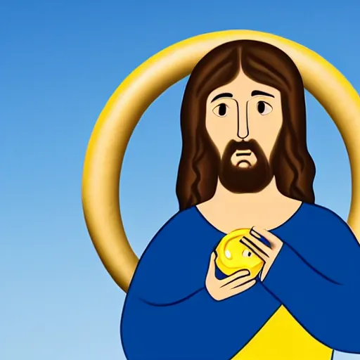 Prompt: jesus with a yellow donut on top of his head