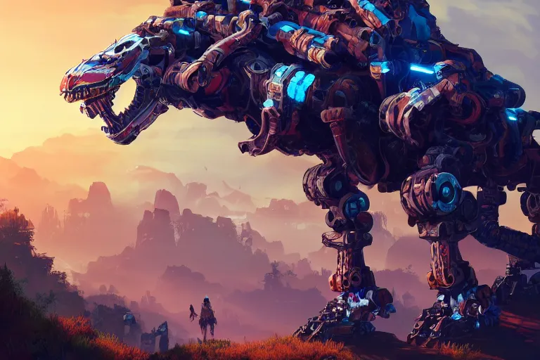 Image similar to rollerback machine mecanical creature robot of horizon forbidden west horizon zero dawn radiating a glowing aura global illumination ray tracing hdr fanart arstation by ian pesty and alena aenami artworks in 4 k