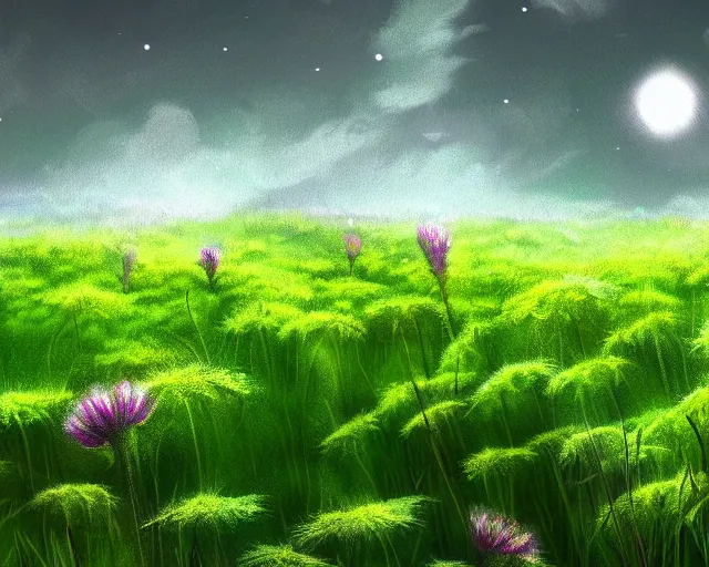 Image similar to digital painting of various plants in a field, trending on pixiv, cinematic lighting, beautiful