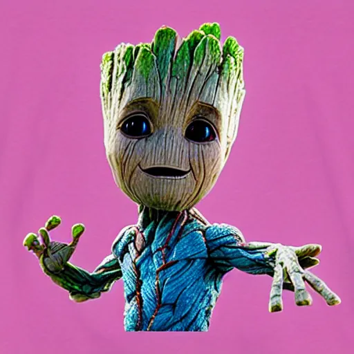 Image similar to baby groot in pink color