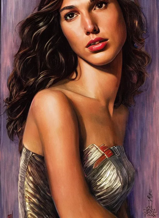 Image similar to portrait of gal gadot by clyde caldwell