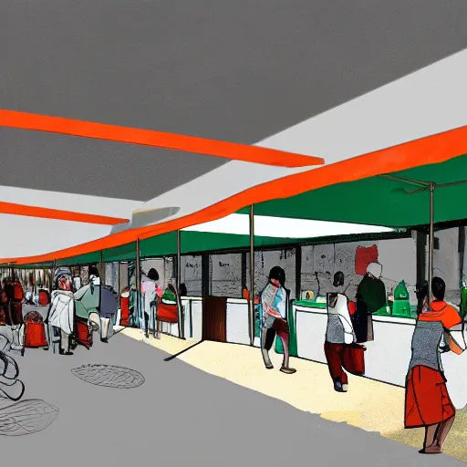 Prompt: Concept art for a hawker centre