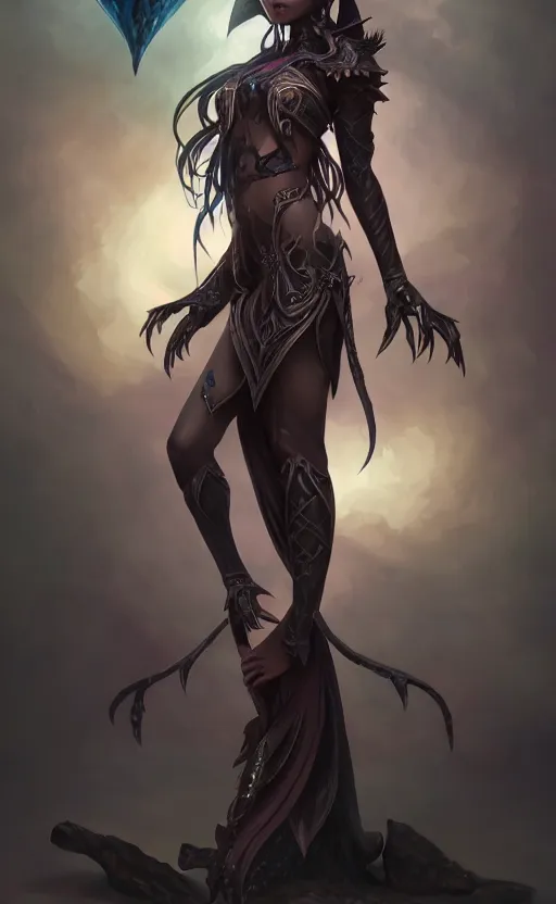 Prompt: full body shot of dark elf witch, highly detailed, d & d, fantasy, highly detailed, digital painting, trending on artstation, concept art, sharp focus, illustration, global illumination, ray tracing, realistic shaded, art by artgerm and greg rutkowski and fuji choko and viktoria gavrilenko and hoang lap,