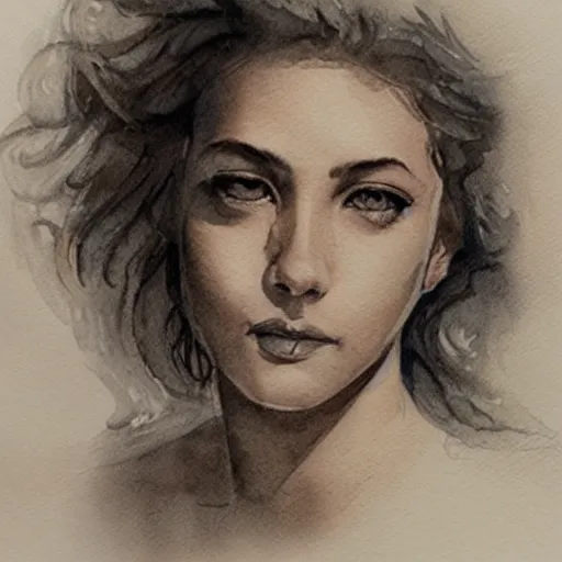 Prompt: rene almanza portraits of women, highly detailed watercolour sketch
