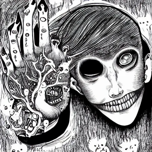 Image similar to black and white illustration creative design, monster, junji ito, body horror