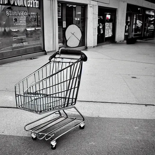 Image similar to a photograph of homeless jesus pushing a shopping cart