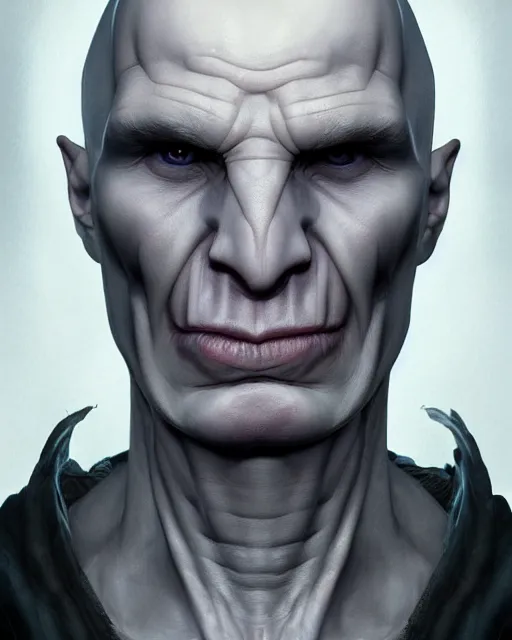 Image similar to portrait of lord voldemort, hyper realistic face, beautiful eyes, character art, art by mark brooks, hyperdetailed, cryengine, trending on artstation, digital art