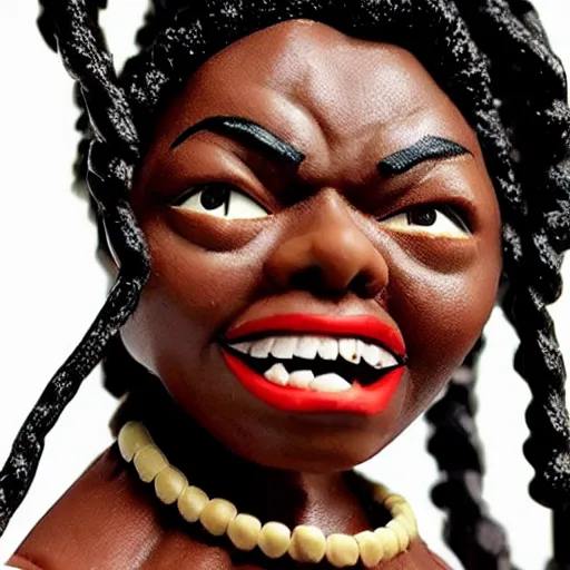 Prompt: maya angelou cosplay kunta kinte, stop motion vinyl action figure, plastic, toy, butcher billy style