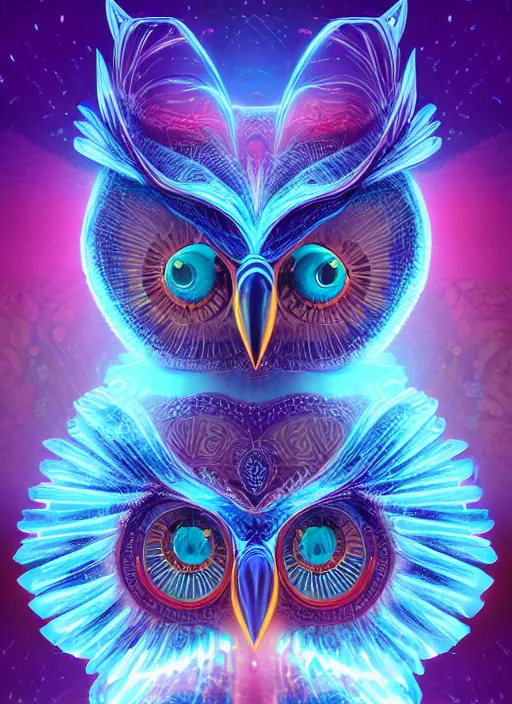 Image similar to symmetry!! product render poster vivid colors divine proportion owl, scifi, glowing fog intricate, elegant, highly detailed, digital painting, artstation, concept art, smooth, sharp focus, illustration,