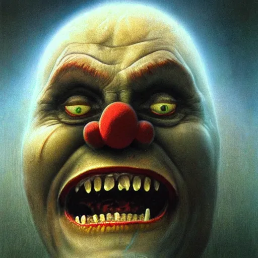 Prompt: portrait of an angry vampire clown ghost by Zdzisław Beksiński, irwin penn, realistic, digital art, unreal engine