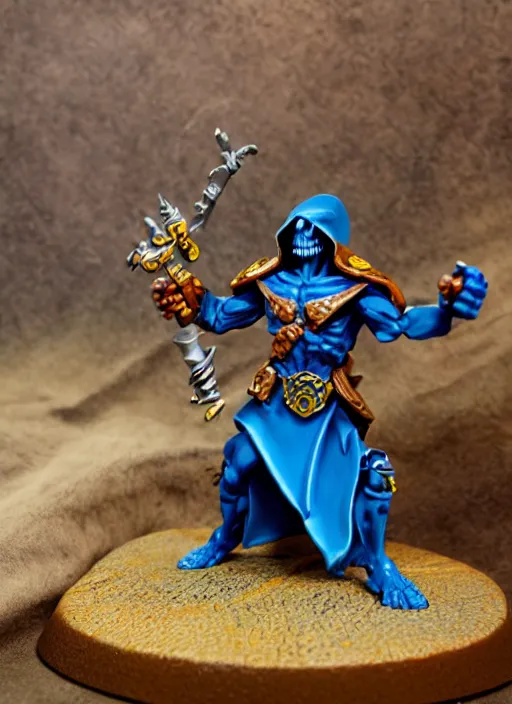 Prompt: Skeletor, Professionally Painted tabletop miniature, tabletop gaming, warhammer, 40k, D&D, Dungeons and Dragons, Reaper Miniatures, Games Workshop, professional photography, product photography, official media