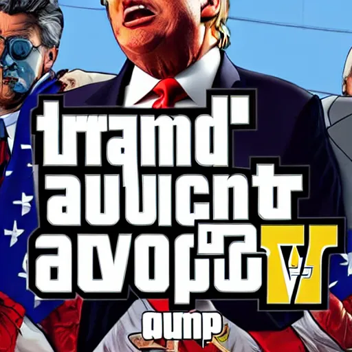 Image similar to Donald Trump in GTA V, cover art by Stephen Bliss, artstation