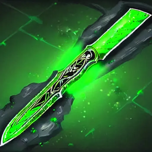 Image similar to Oil painting concept art of a magical acid sword glowing bright green, very intricate hilt, green color scheme, highly detailed concept art.